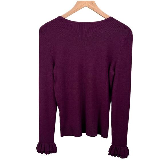 White House Black Market Sweater Women XS Burgundy Ruffle Sleeve Button Shoulder - Picture 2 of 7